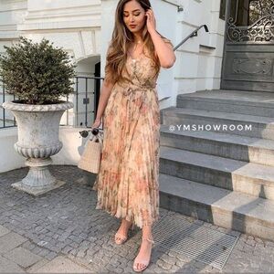 MANGO Floral Pleated midi dress